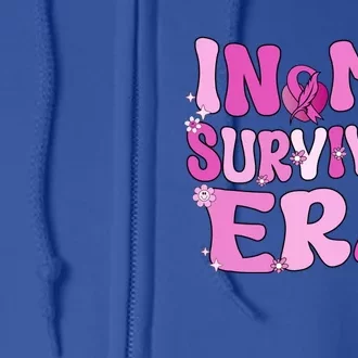 In My Survivor Era Retro Groovy Breast Cancer Awareness Cute Gift Full Zip Hoodie