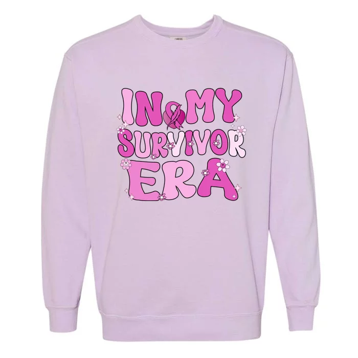 In My Survivor Era Retro Groovy Breast Cancer Awareness Cute Gift Garment-Dyed Sweatshirt