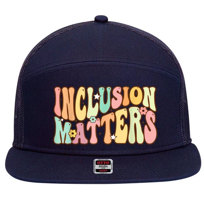 Inclusion Matters Special Education Autism Awareness Teacher 7 Panel Mesh Trucker Snapback Hat