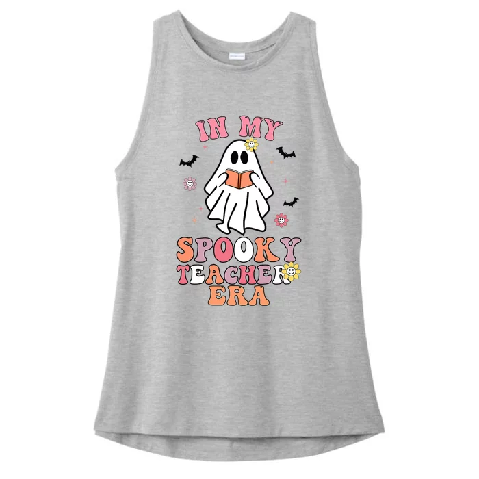 In My Spooky Teacher Era Groovy Hippie Retro Ghost Halloween Ladies Tri-Blend Wicking Tank