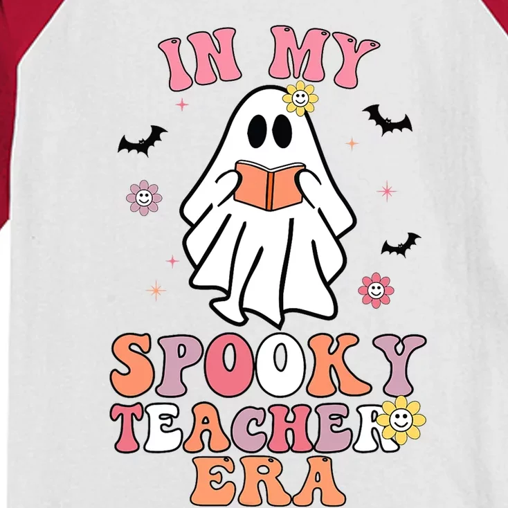 In My Spooky Teacher Era Groovy Hippie Retro Ghost Halloween Kids Colorblock Raglan Jersey