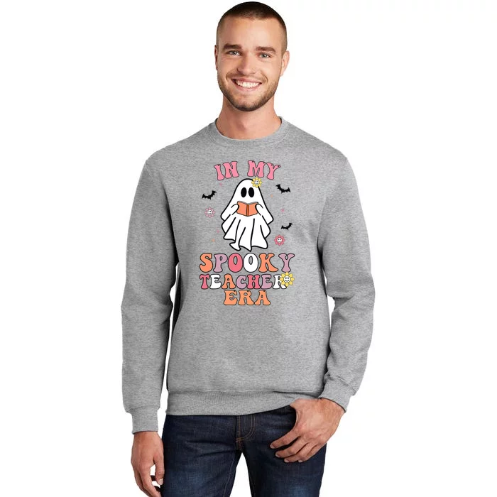 In My Spooky Teacher Era Groovy Hippie Retro Ghost Halloween Tall Sweatshirt