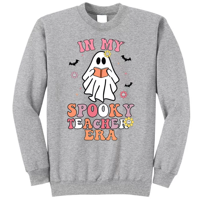 In My Spooky Teacher Era Groovy Hippie Retro Ghost Halloween Tall Sweatshirt