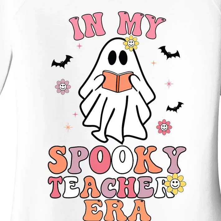 In My Spooky Teacher Era Groovy Hippie Retro Ghost Halloween Women's Perfect Tri Tunic Long Sleeve Shirt