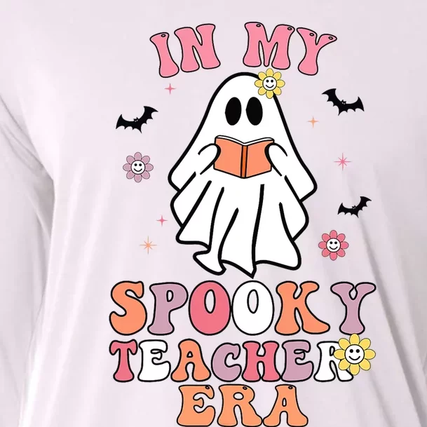 In My Spooky Teacher Era Groovy Hippie Retro Ghost Halloween Cooling Performance Long Sleeve Crew