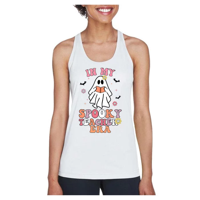 In My Spooky Teacher Era Groovy Hippie Retro Ghost Halloween Women's Racerback Tank