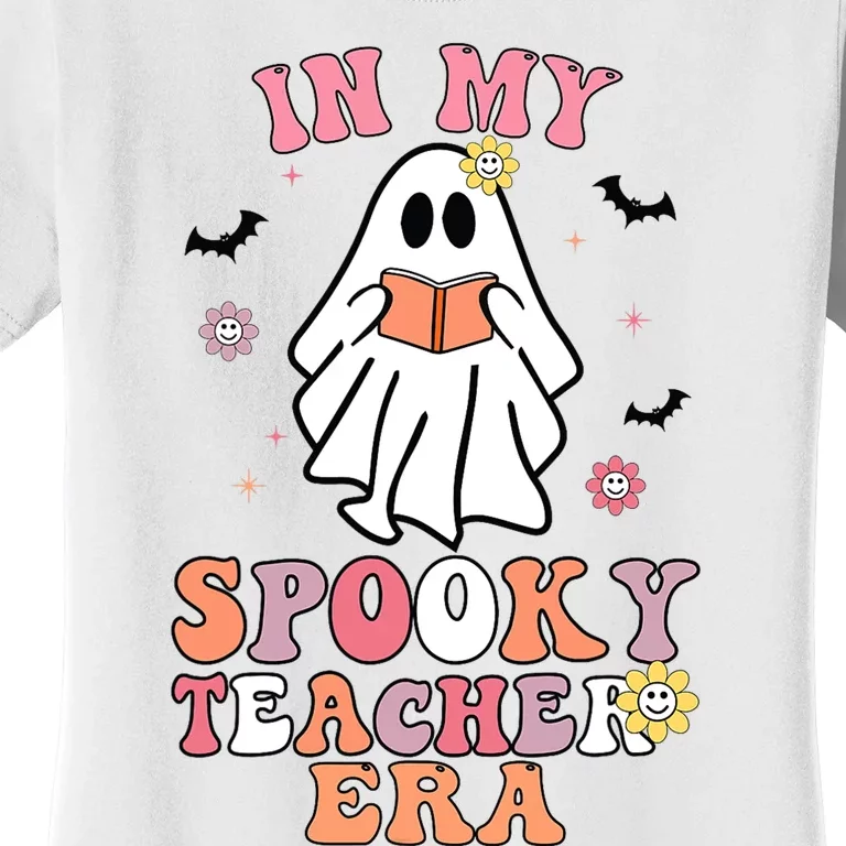 In My Spooky Teacher Era Groovy Hippie Retro Ghost Halloween Women's T-Shirt