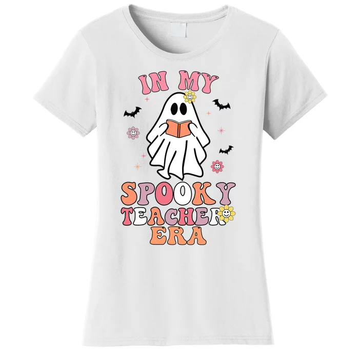 In My Spooky Teacher Era Groovy Hippie Retro Ghost Halloween Women's T-Shirt