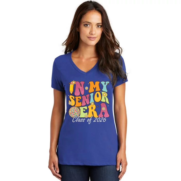 In My Senior Era Class Of 2026 Graduate Retro Groovy Funny Gift Women's V-Neck T-Shirt