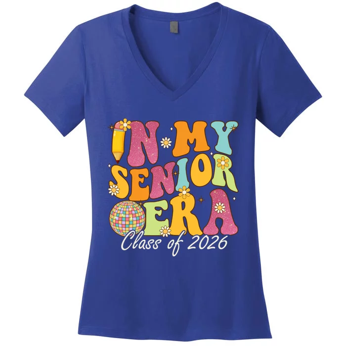 In My Senior Era Class Of 2026 Graduate Retro Groovy Funny Gift Women's V-Neck T-Shirt