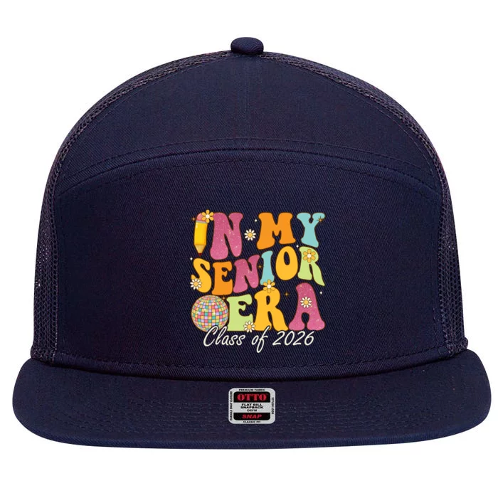 In My Senior Era Class Of 2026 Graduate Retro Groovy Funny Gift 7 Panel Mesh Trucker Snapback Hat