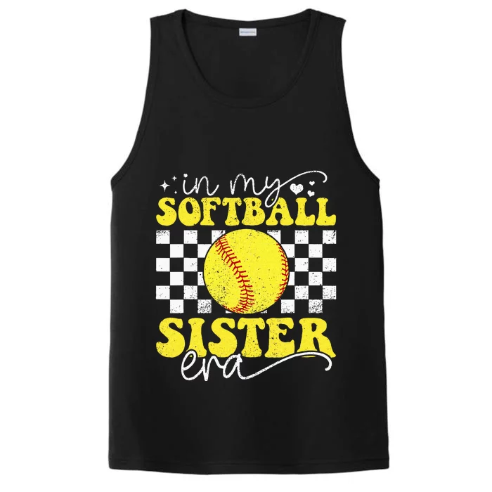 In My Softball Sister Era Groovy Retro Proud Softball Sister Performance Tank