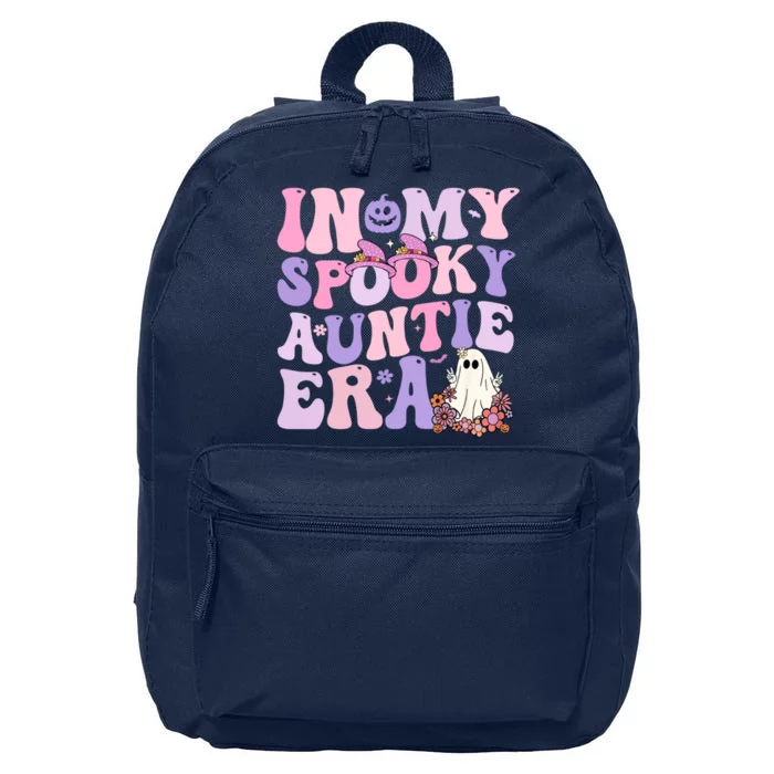 In My Spooky Auntie Era Retro Groovy Halloween Ghost 16 in Basic Backpack