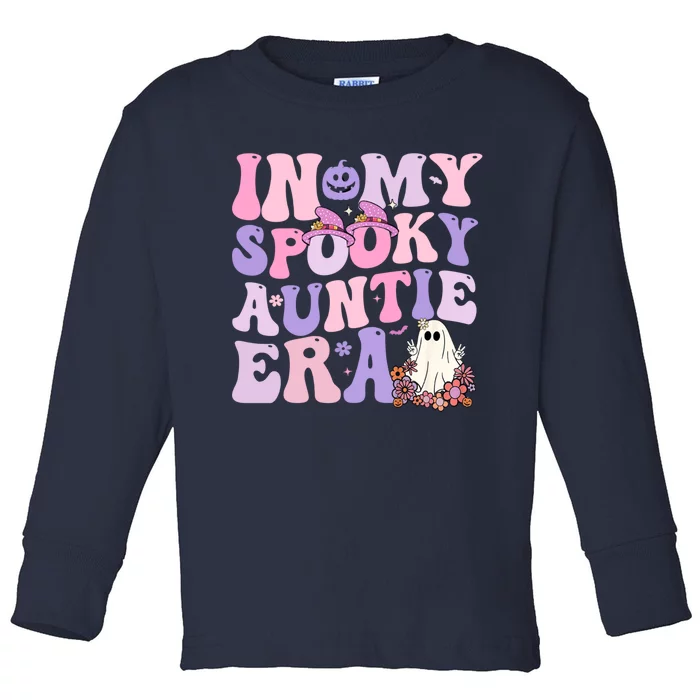 In My Spooky Auntie Era Retro Groovy Halloween Ghost Toddler Long Sleeve Shirt