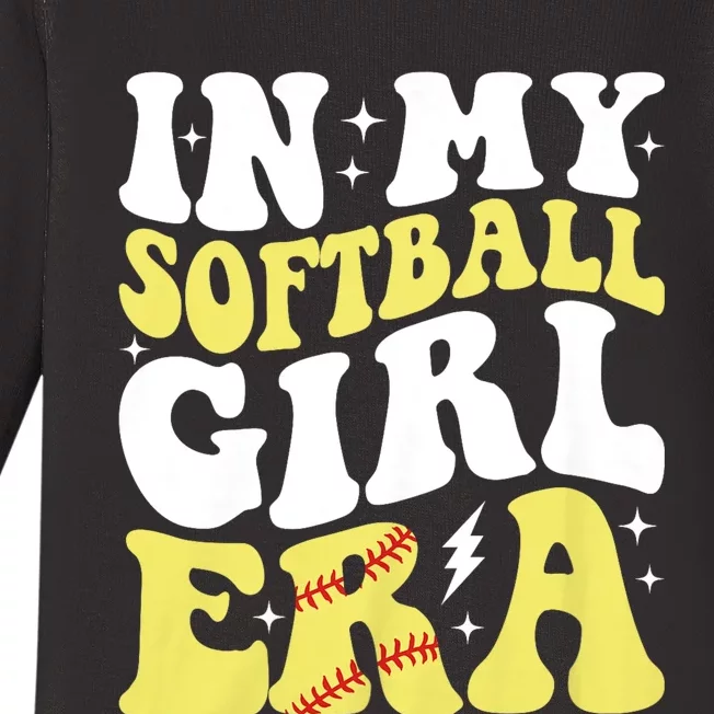 In My Softball Girl Era Retro Groovy Softball Girl Baby Long Sleeve Bodysuit