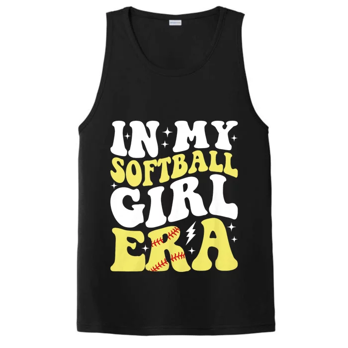 In My Softball Girl Era Retro Groovy Softball Girl Performance Tank