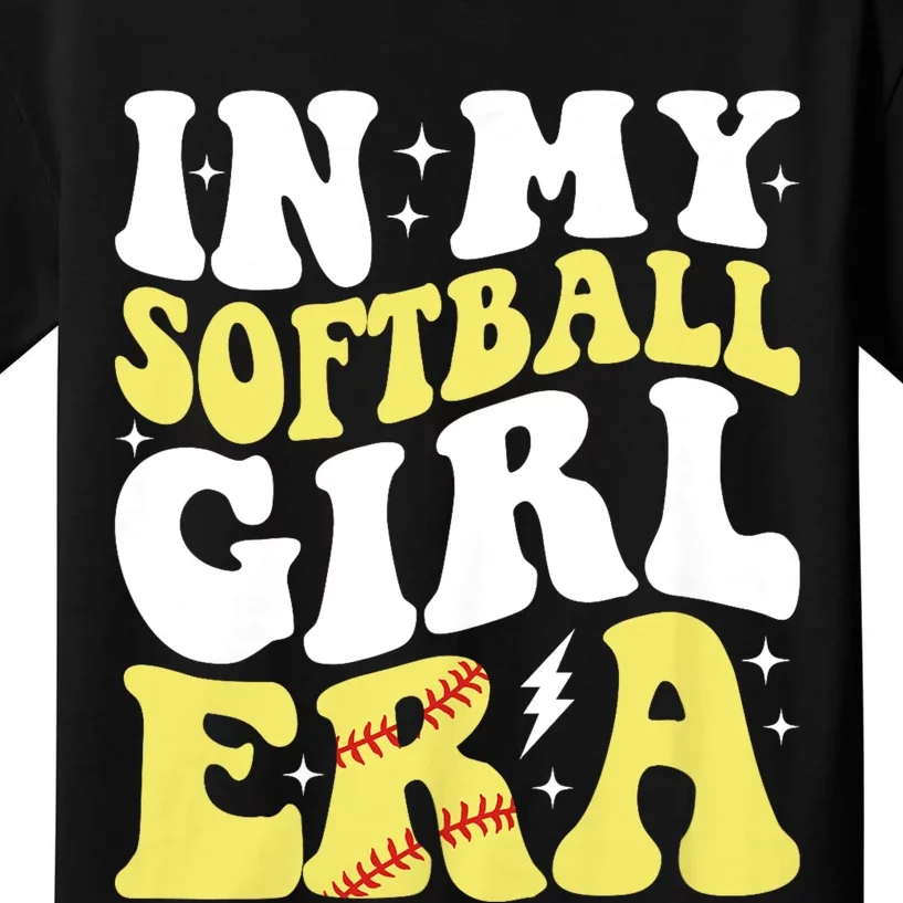 In My Softball Girl Era Retro Groovy Softball Girl Kids T-Shirt