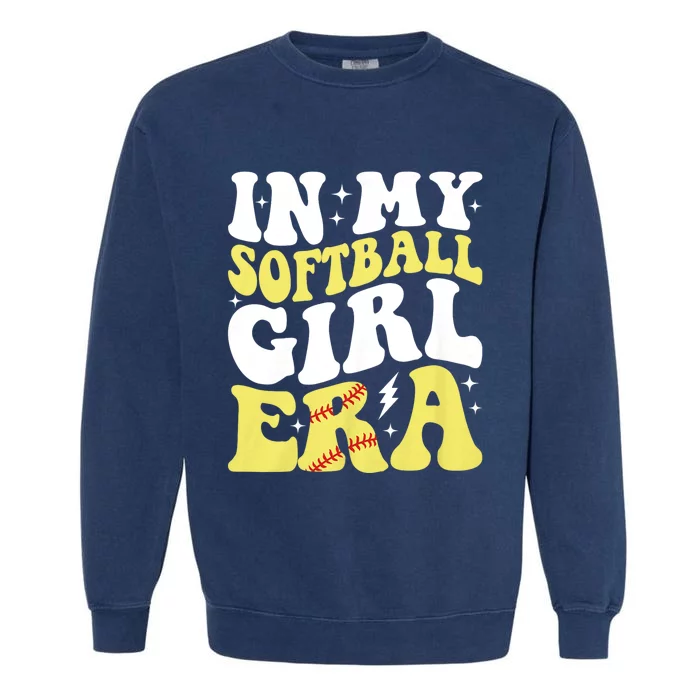 In My Softball Girl Era Retro Groovy Softball Girl Garment-Dyed Sweatshirt