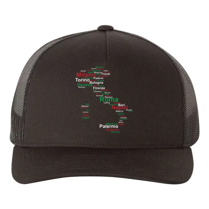 Italy Map Silhouette Flag Towns Cities Rome Travel Europe Yupoong Adult 5-Panel Trucker Hat