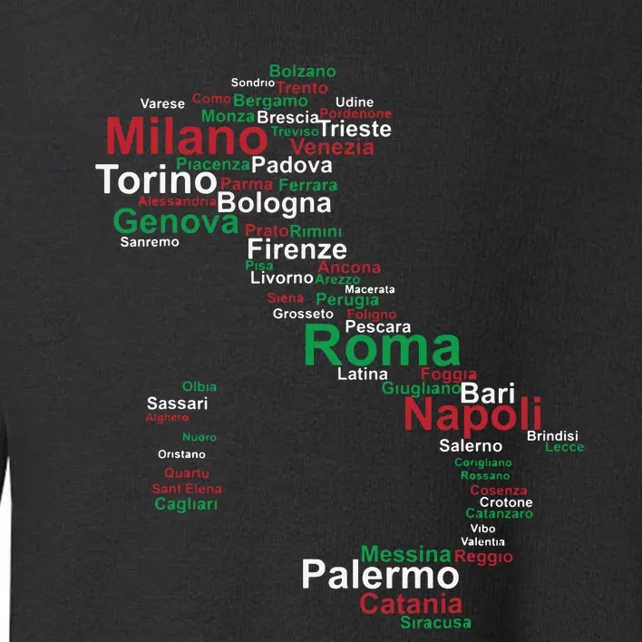 Italy Map Silhouette Flag Towns Cities Rome Travel Europe Toddler Sweatshirt