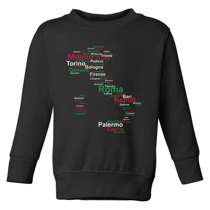 Italy Map Silhouette Flag Towns Cities Rome Travel Europe Toddler Sweatshirt