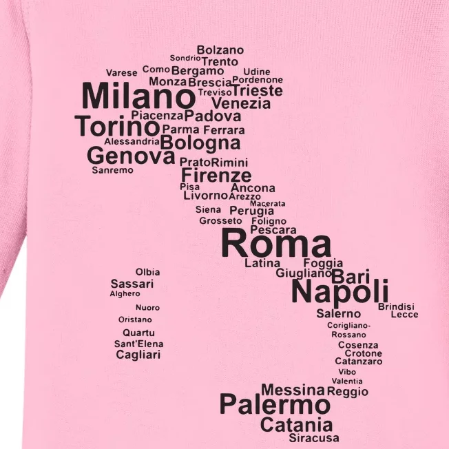 Italy Map Silhouette Towns Cities Rome Milan Travel Europe Baby Long Sleeve Bodysuit