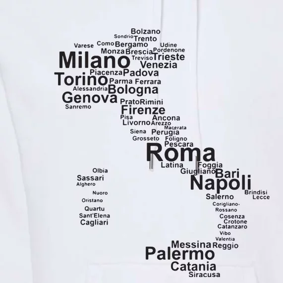 Italy Map Silhouette Towns Cities Rome Milan Travel Europe Premium Hoodie