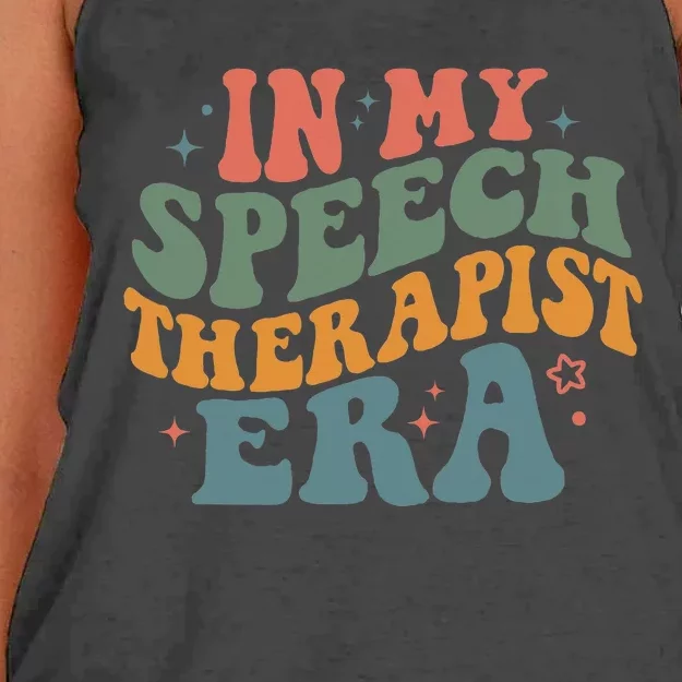 In My Speech Therapist Era Retro SLP Therapists Teacher Women's Knotted Racerback Tank