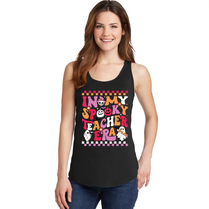 In My Spooky Teacher Era Groovy Ghost Teacher Halloween Ladies Essential Tank