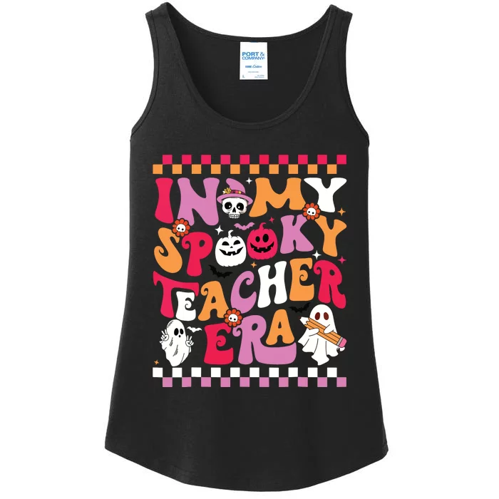 In My Spooky Teacher Era Groovy Ghost Teacher Halloween Ladies Essential Tank