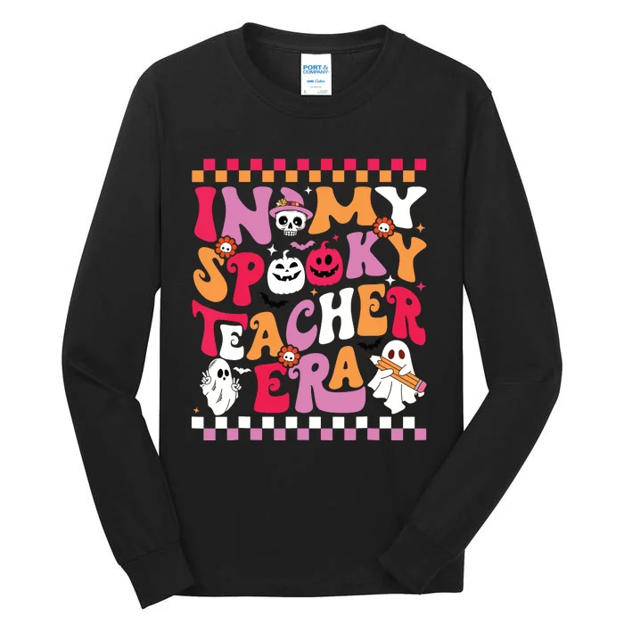 In My Spooky Teacher Era Groovy Ghost Teacher Halloween Tall Long Sleeve T-Shirt