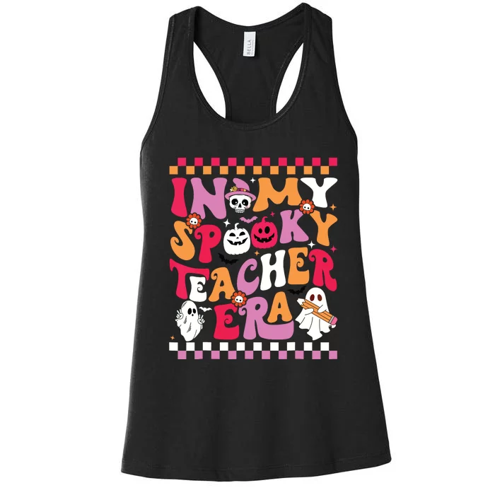 In My Spooky Teacher Era Groovy Ghost Teacher Halloween Women's Racerback Tank