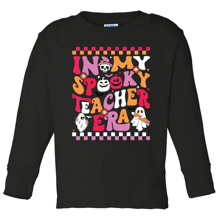 In My Spooky Teacher Era Groovy Ghost Teacher Halloween Toddler Long Sleeve Shirt