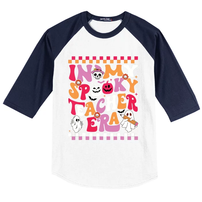 In My Spooky Teacher Era Groovy Ghost Teacher Halloween Baseball Sleeve Shirt