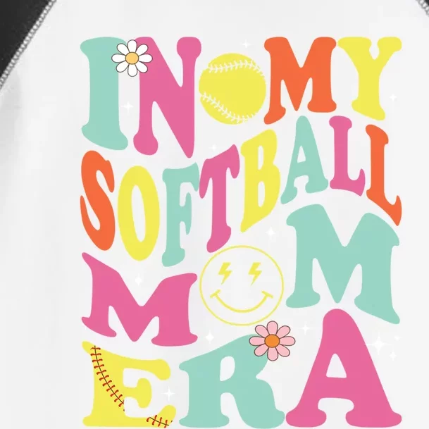 In My Softball Mom Era Retro Groovy Mom Life Game Day Gift Toddler Fine Jersey T-Shirt