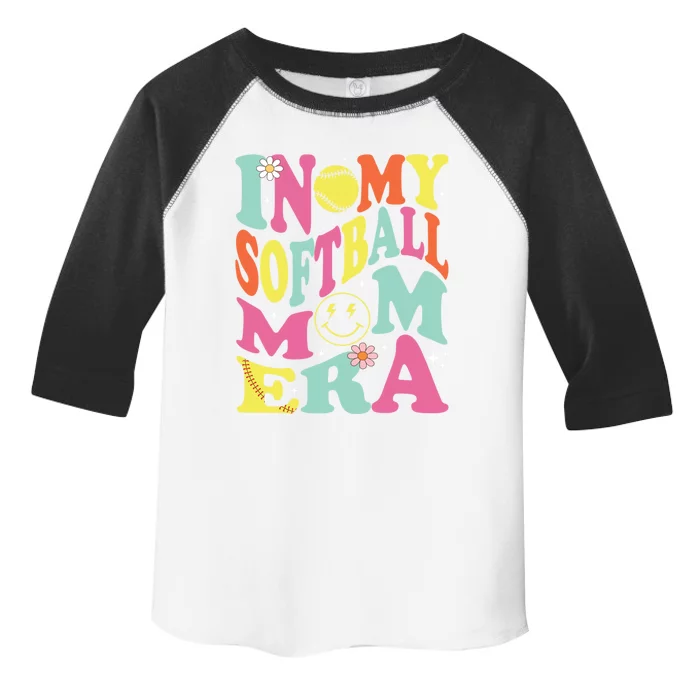 In My Softball Mom Era Retro Groovy Mom Life Game Day Gift Toddler Fine Jersey T-Shirt