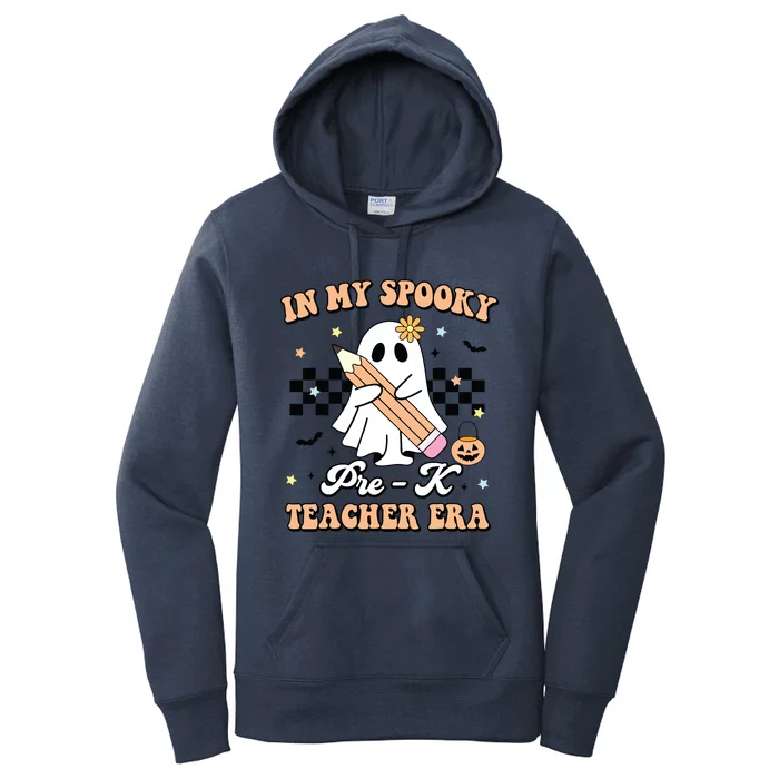 In My Spooky Pre K Teacher Era Cute Ghost Funny Halloween Women's Pullover Hoodie