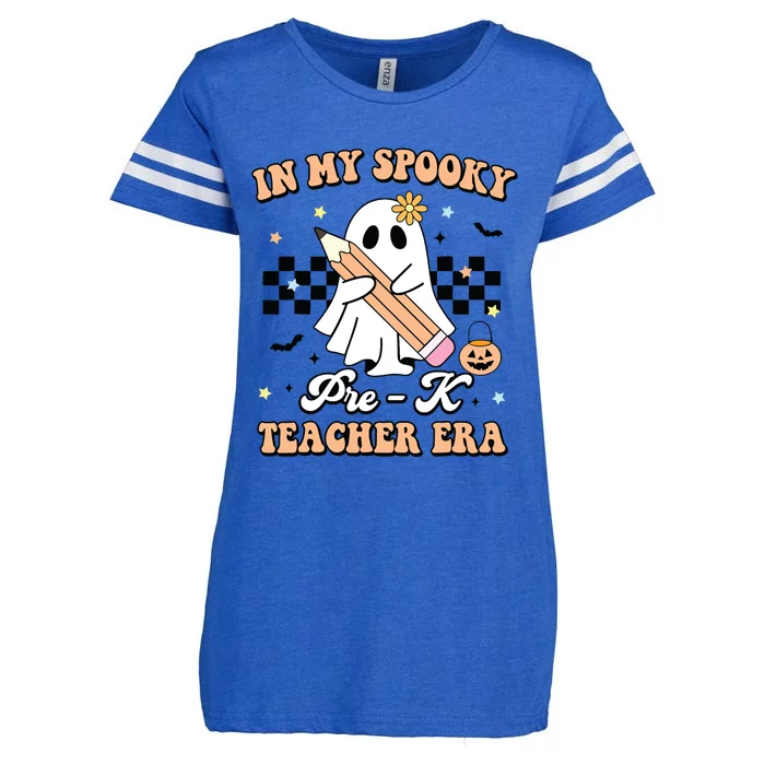 In My Spooky Pre K Teacher Era Cute Ghost Funny Halloween Enza Ladies Jersey Football T-Shirt