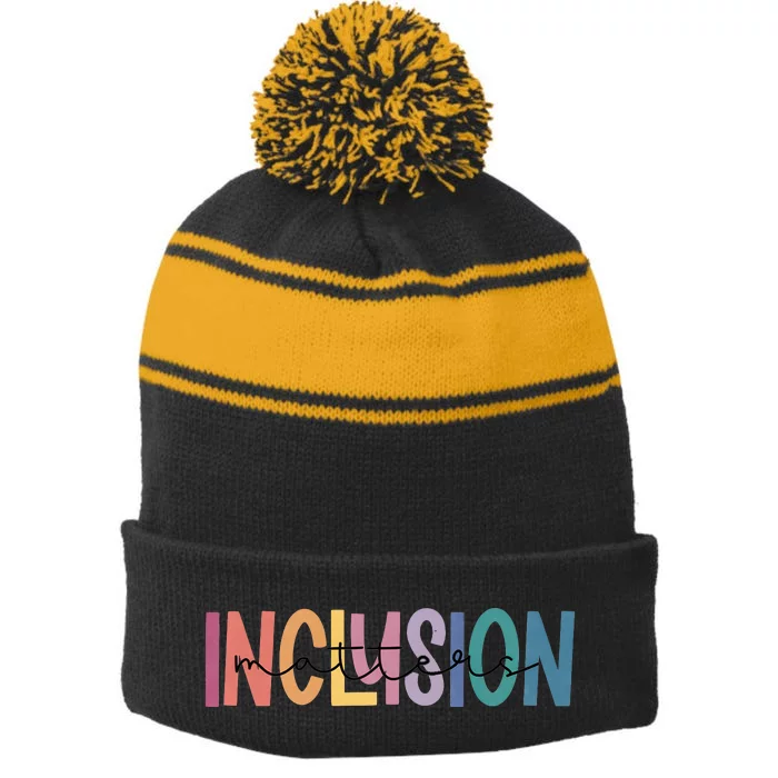 Inclusion Matters Special Education Autism Awareness Stripe Pom Pom Beanie