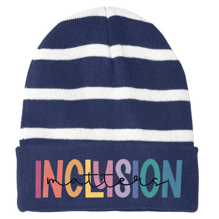 Inclusion Matters Special Education Autism Awareness Striped Beanie with Solid Band