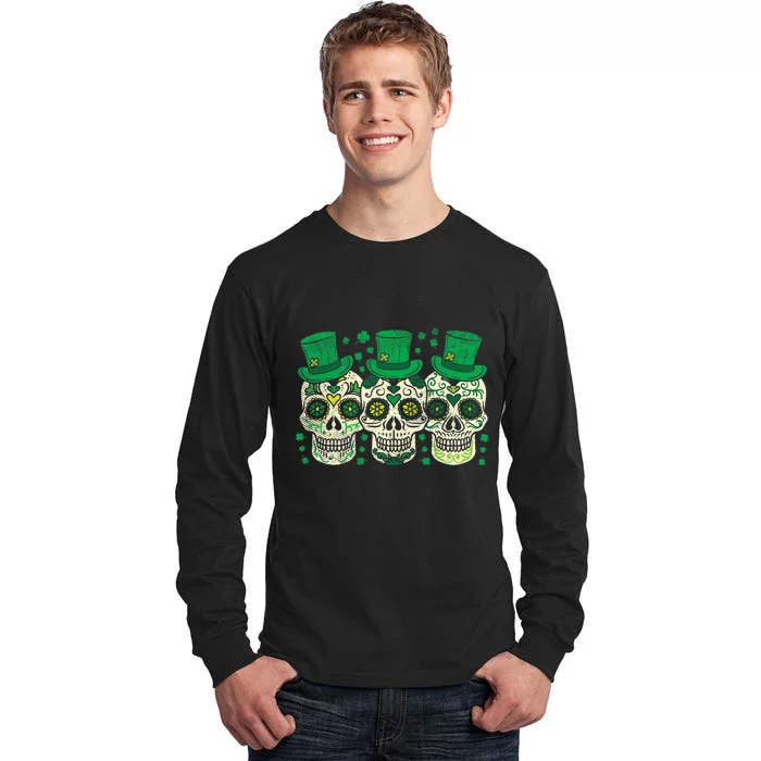 Irish Mexican Sugar Skull Leprechauns Cool St Patricks Day Tall Long Sleeve T-Shirt