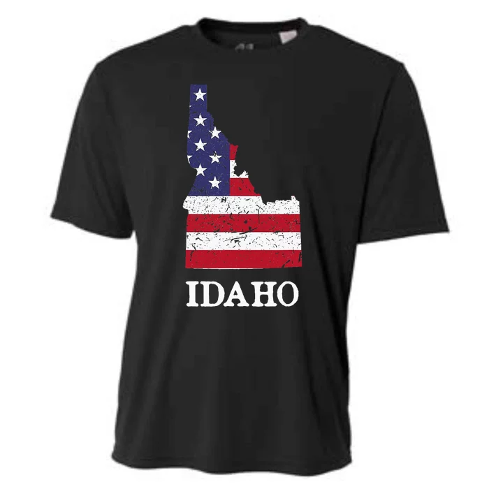 Idaho Map State American Flag Cooling Performance Crew T-Shirt