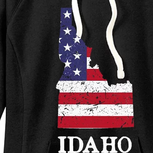 Idaho Map State American Flag Women's Fleece Hoodie