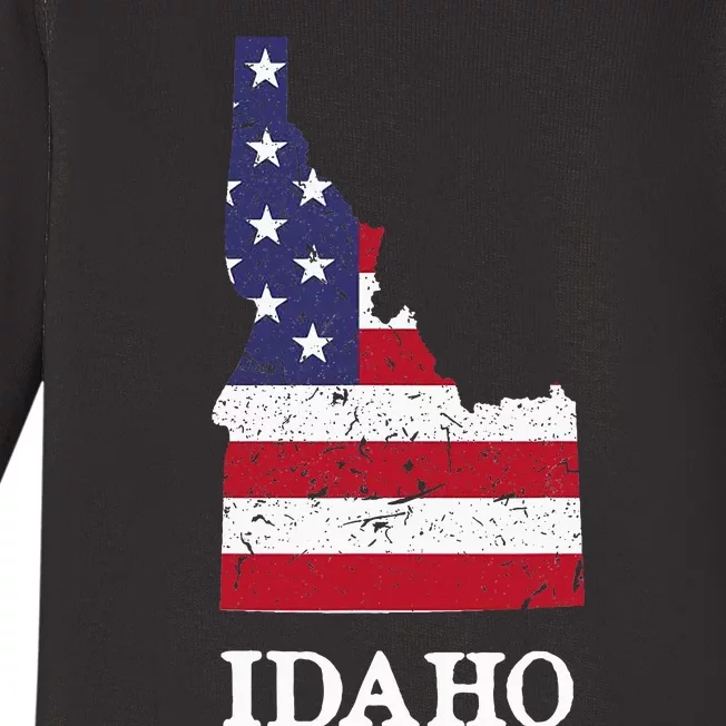 Idaho Map State American Flag Baby Long Sleeve Bodysuit