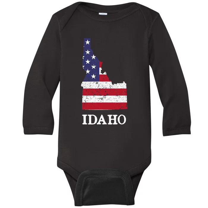 Idaho Map State American Flag Baby Long Sleeve Bodysuit