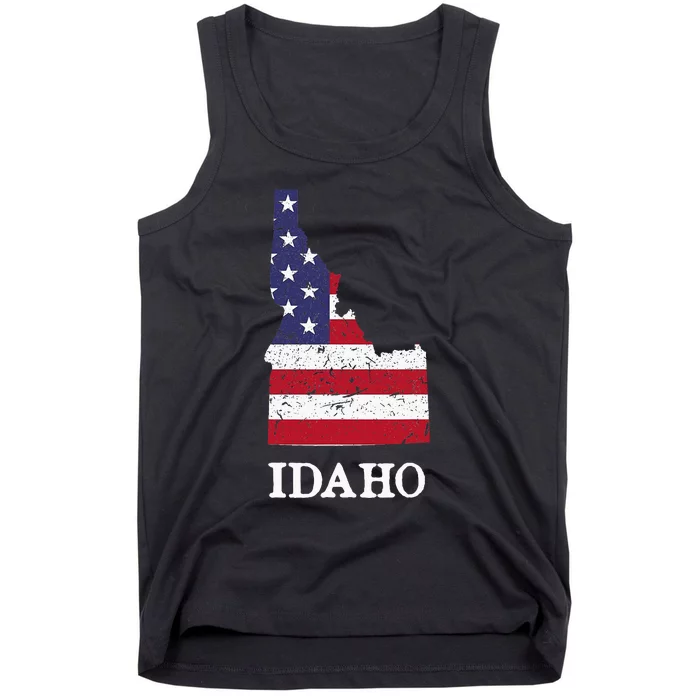 Idaho Map State American Flag Tank Top