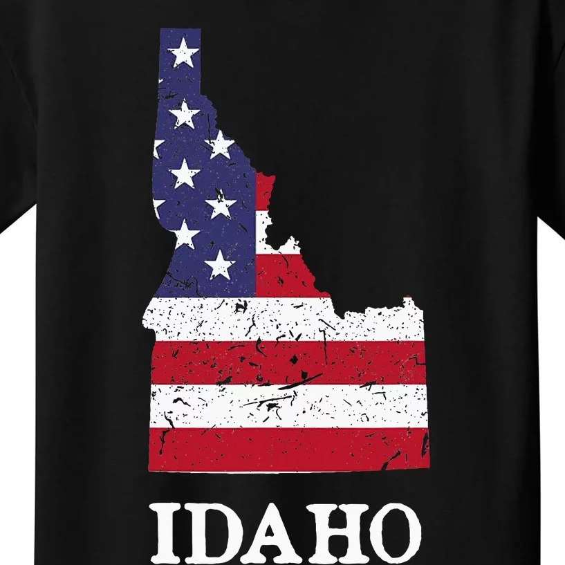 Idaho Map State American Flag Kids T-Shirt