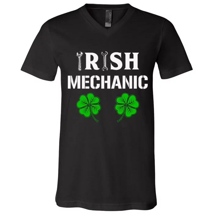 Irish Mechanic Shamrock St Patricks Day V-Neck T-Shirt