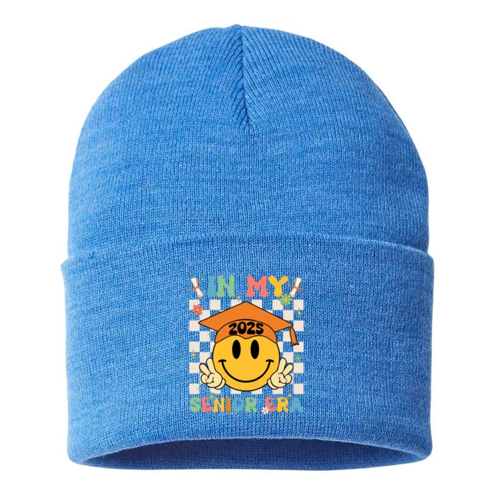 In My Senior Era Class Of 2025 Graduate Smile Face Groovy Cool Gift Sustainable Knit Beanie