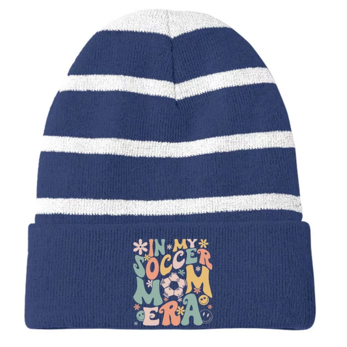 In My Soccer Mom Era Groovy Soccer Mom Life Mothers Day Striped Beanie with Solid Band